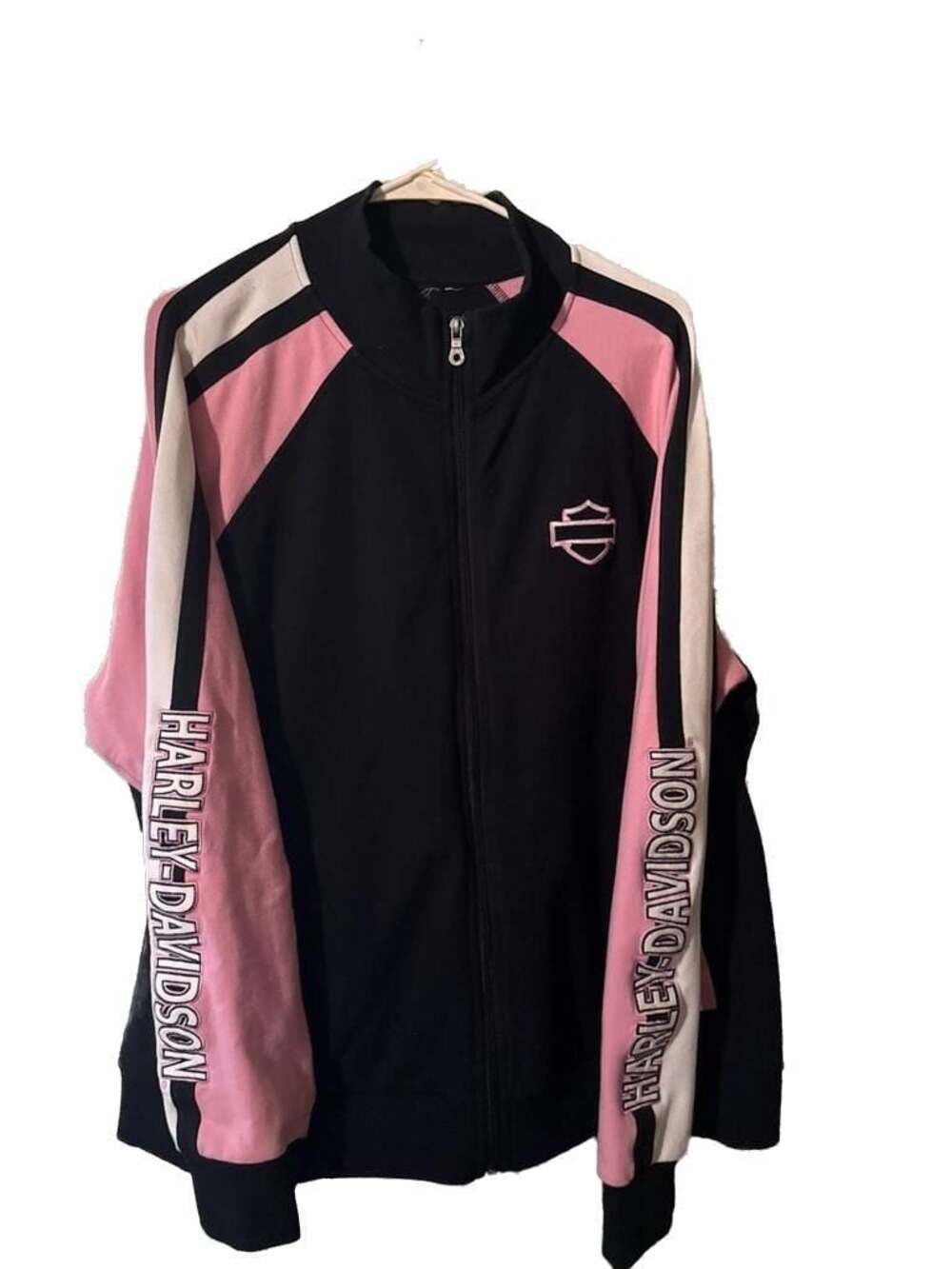 Harley-Davidson Women's Pink and Black Embroidered Shield Logo Track Jacket